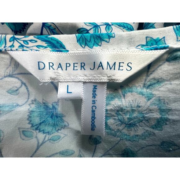 Draper James Womens Size Large Floral Smocked Ruffle Strap Midi Dress Blue White - Picture 4 of 12